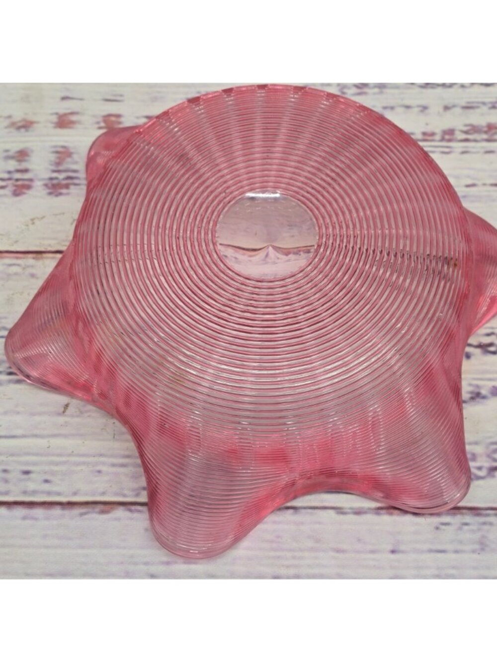 Antique Victorian Cranberry Art Glass Threaded & Ruffled Bowl With Elegant Swirl - Picture 8 of 10